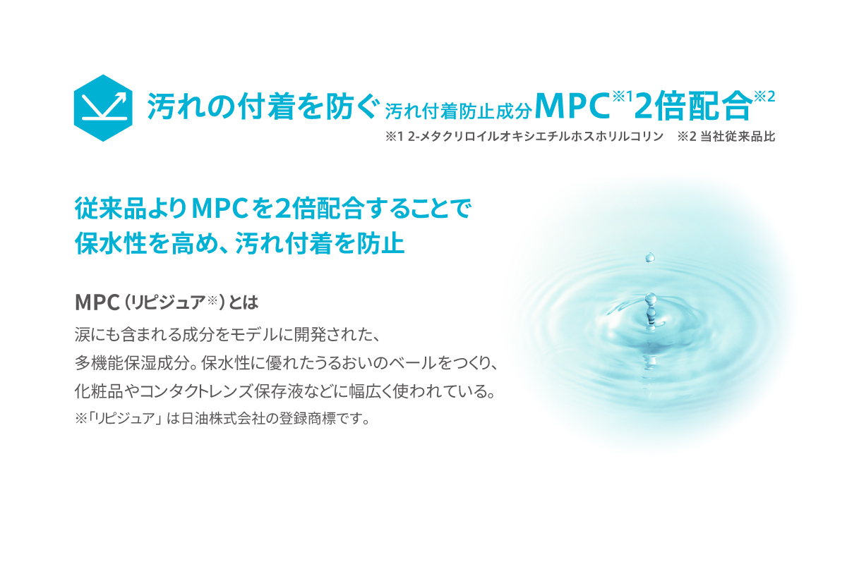 汚れの付着を防ぐMPC2倍配合