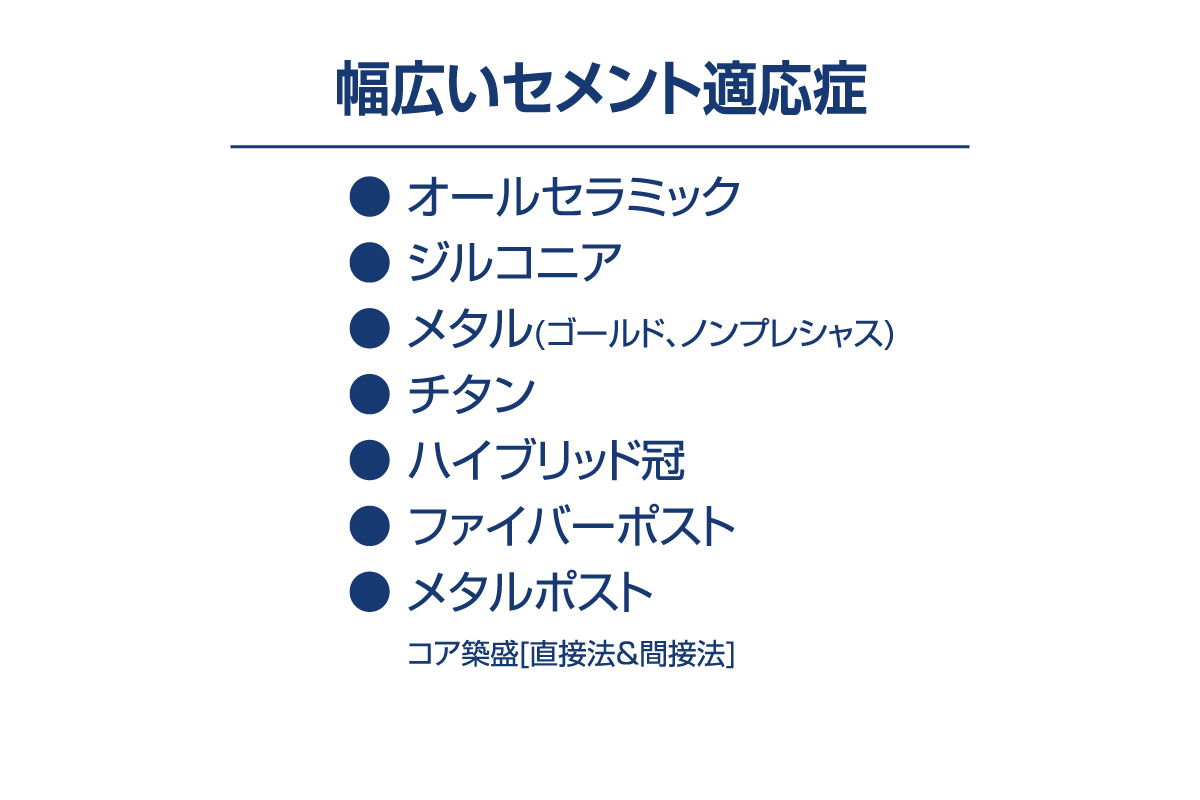 幅広いセメント適応症